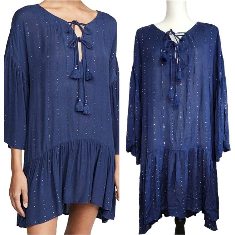 PilyQ Angelica Sequin Tunic Cover Up Island Blue Size M/L